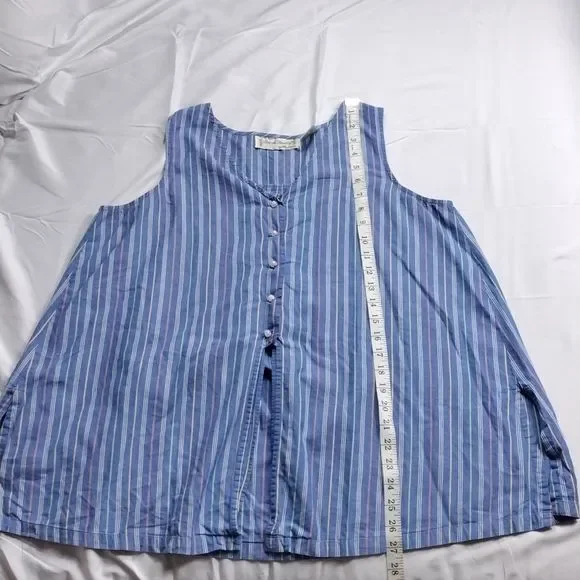Sarah Bentley Vintage Striped Pearl Button Pleated Back Sleeveless Top - Picture 10 of 15